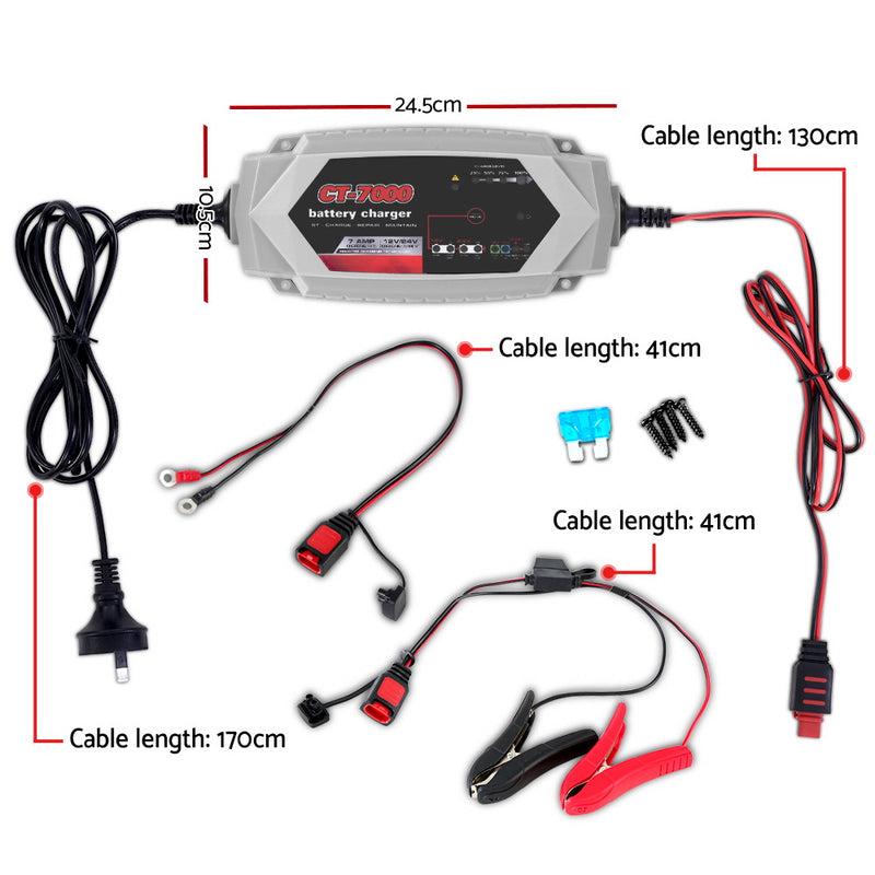 Load image into Gallery viewer, 12V Automotive Car Battery Charger 24V 7Amp Vehicle Truck Chargers AGM
