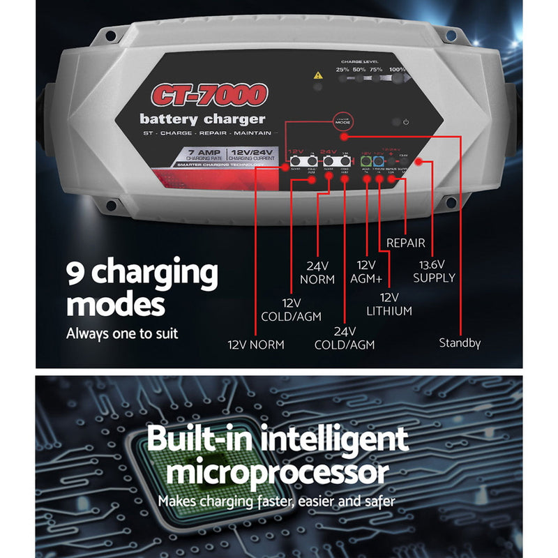 Load image into Gallery viewer, 12V Automotive Car Battery Charger 24V 7Amp Vehicle Truck Chargers AGM
