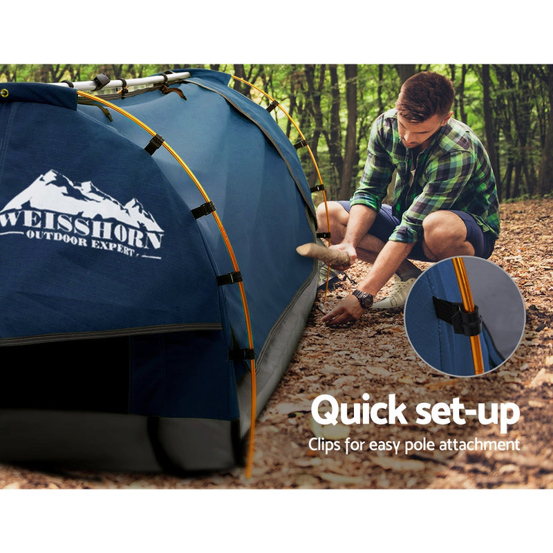 Load image into Gallery viewer, Weisshorn Double Swag Camping Swags Canvas Free Standing Dome Tent Dark Blue 4CM
