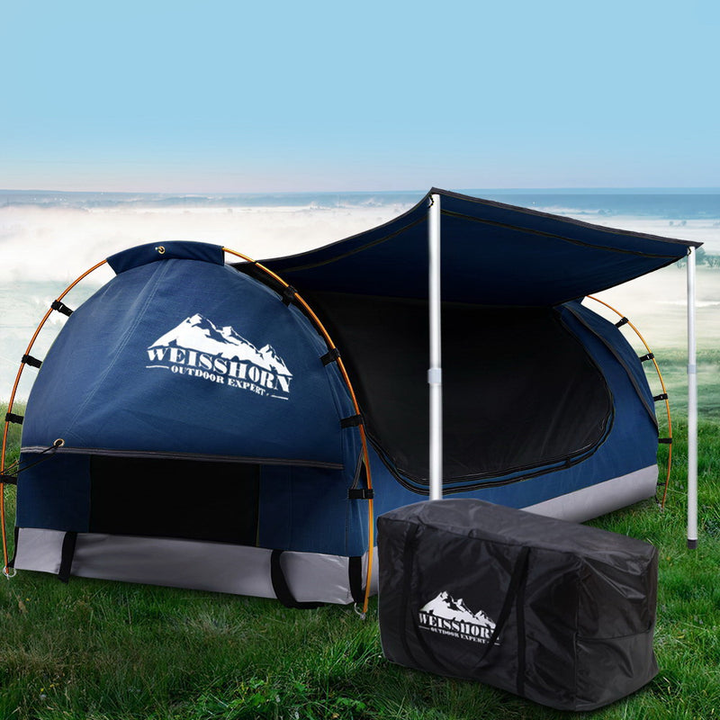 Load image into Gallery viewer, Weisshorn Double Swag Camping Swags Canvas Free Standing Dome Tent Dark Blue 4CM
