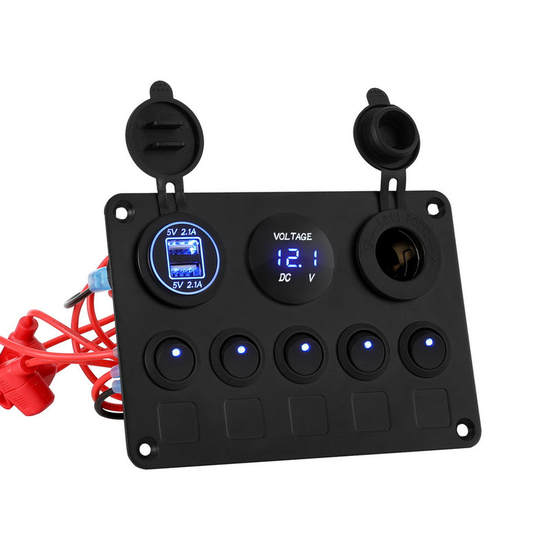 Load image into Gallery viewer, Giantz 5 Gang 12V Switch Panel For Car Boat Marine USB ON-OFF LED Rocker Toggle
