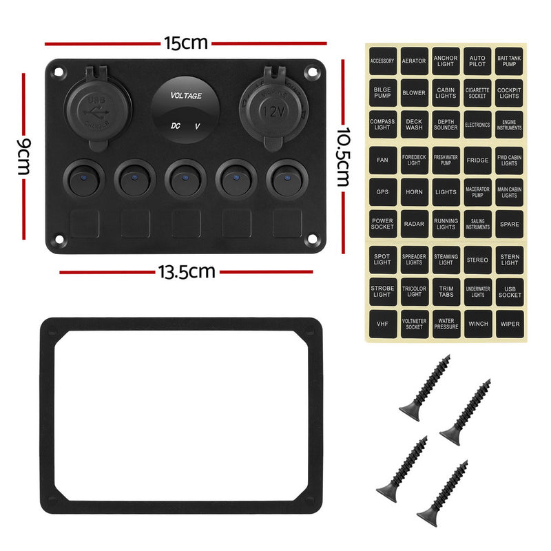 Load image into Gallery viewer, Giantz 5 Gang 12V Switch Panel For Car Boat Marine USB ON-OFF LED Rocker Toggle
