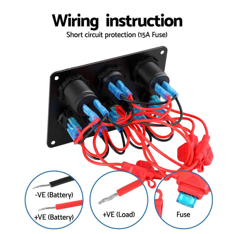 Load image into Gallery viewer, Giantz 5 Gang 12V Switch Panel For Car Boat Marine USB ON-OFF LED Rocker Toggle
