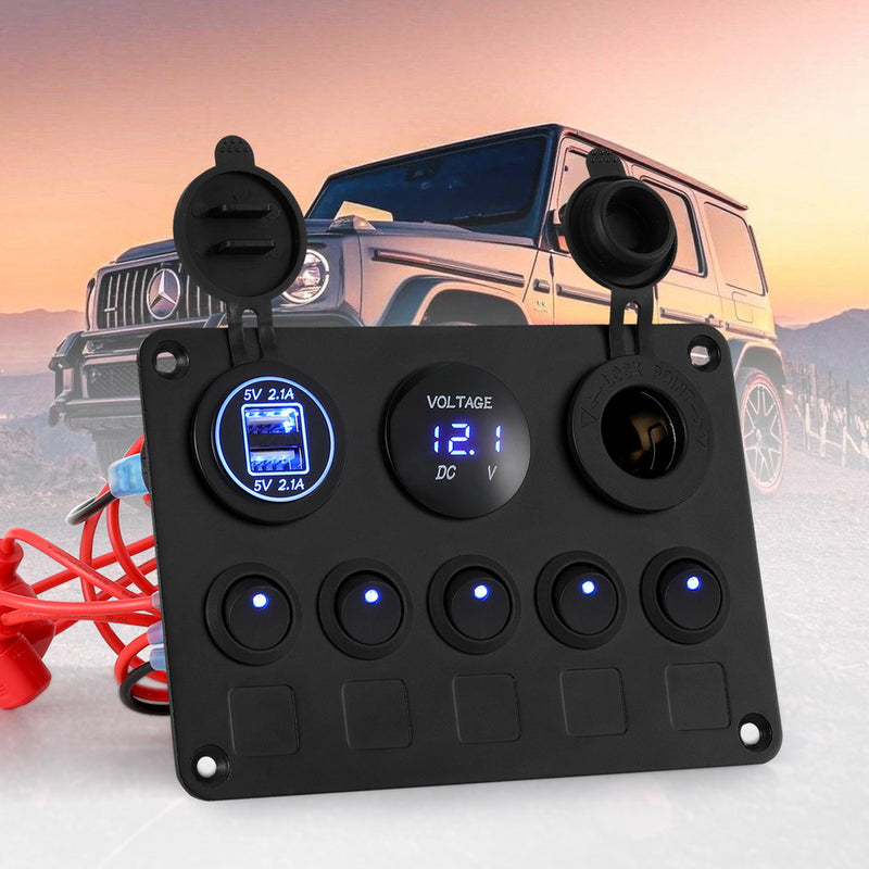 Load image into Gallery viewer, Giantz 5 Gang 12V Switch Panel For Car Boat Marine USB ON-OFF LED Rocker Toggle
