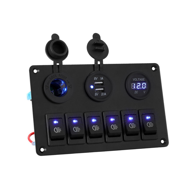 Load image into Gallery viewer, Giantz 6 Gang 12V Switch Panel For Car Boat Marine USB ON-OFF LED Rocker Toggle
