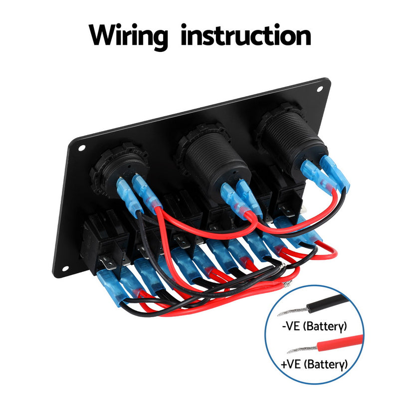 Load image into Gallery viewer, Giantz 6 Gang 12V Switch Panel For Car Boat Marine USB ON-OFF LED Rocker Toggle
