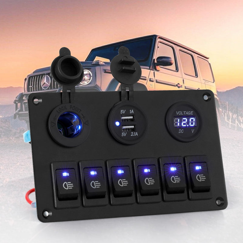 Load image into Gallery viewer, Giantz 6 Gang 12V Switch Panel For Car Boat Marine USB ON-OFF LED Rocker Toggle
