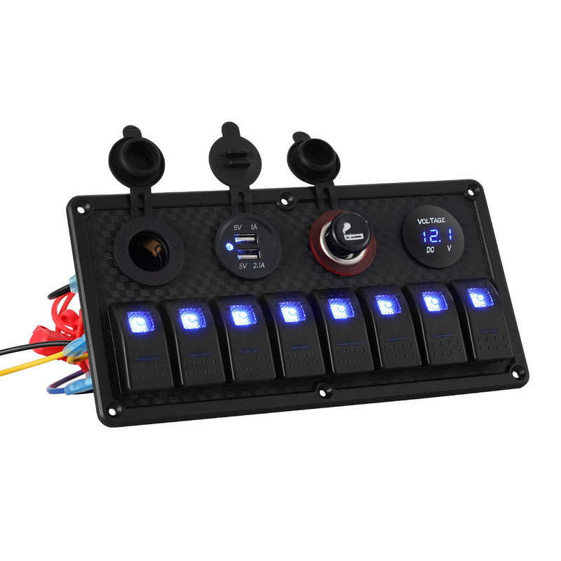 Load image into Gallery viewer, Giantz 8 Gang 12V Switch Panel For Car Boat Marine USB ON-OFF LED Rocker Toggle
