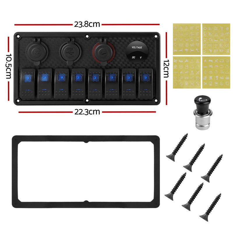 Load image into Gallery viewer, Giantz 8 Gang 12V Switch Panel For Car Boat Marine USB ON-OFF LED Rocker Toggle
