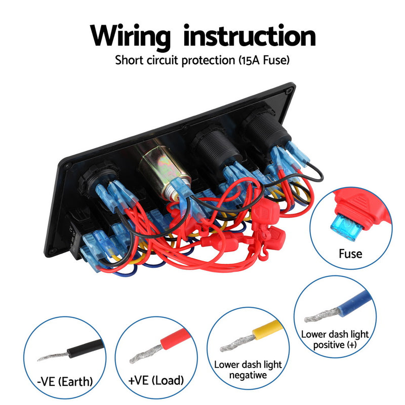 Load image into Gallery viewer, Giantz 8 Gang 12V Switch Panel For Car Boat Marine USB ON-OFF LED Rocker Toggle
