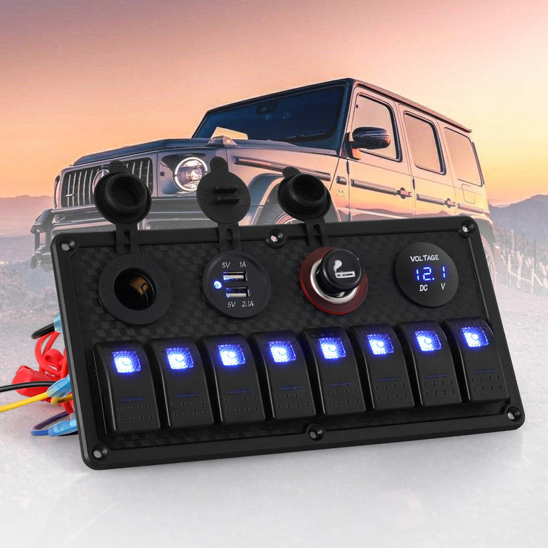 Load image into Gallery viewer, Giantz 8 Gang 12V Switch Panel For Car Boat Marine USB ON-OFF LED Rocker Toggle
