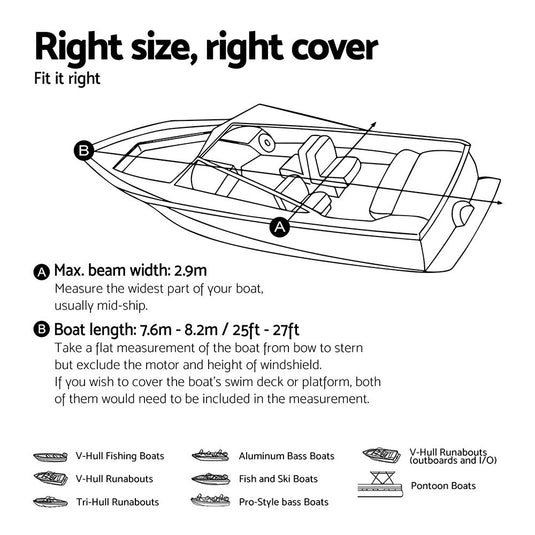 Seamanship Boat Cover 25-27ft Trailerable Jumbo Marine 600D Heavy Duty Black