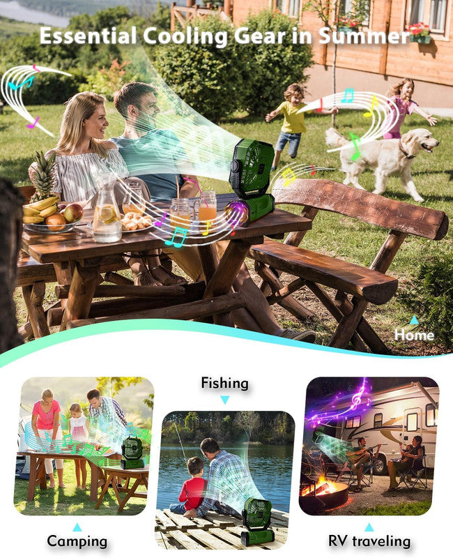 Load image into Gallery viewer, 20000mAh Portable Camping Fan, Rechargeable Battery Operated Oscillating Camp Tent Fan W/Remote control, 4 Speeds, LED lights &amp; 360° Rotation Hook for Outdoor RV Travel Green
