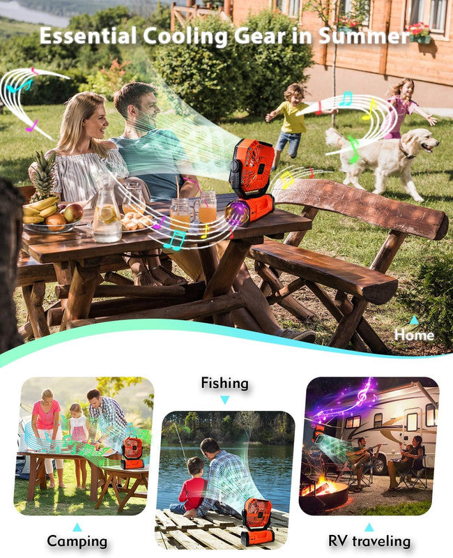 Load image into Gallery viewer, 20000mAh Portable Camping Fan, Rechargeable Battery Operated Oscillating Camp Tent Fan W/Remote control, 4 Speeds, LED lights &amp; 360° Rotation Hook for Outdoor RV Travel Orange
