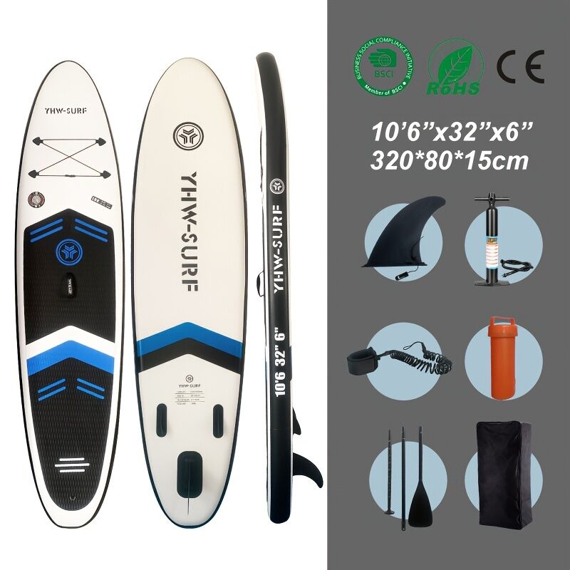 Load image into Gallery viewer, Inflatable vertical paddle set for water sports and surfing-including air pump, paddle, rope, backpack, fin box and maintenance tools.
