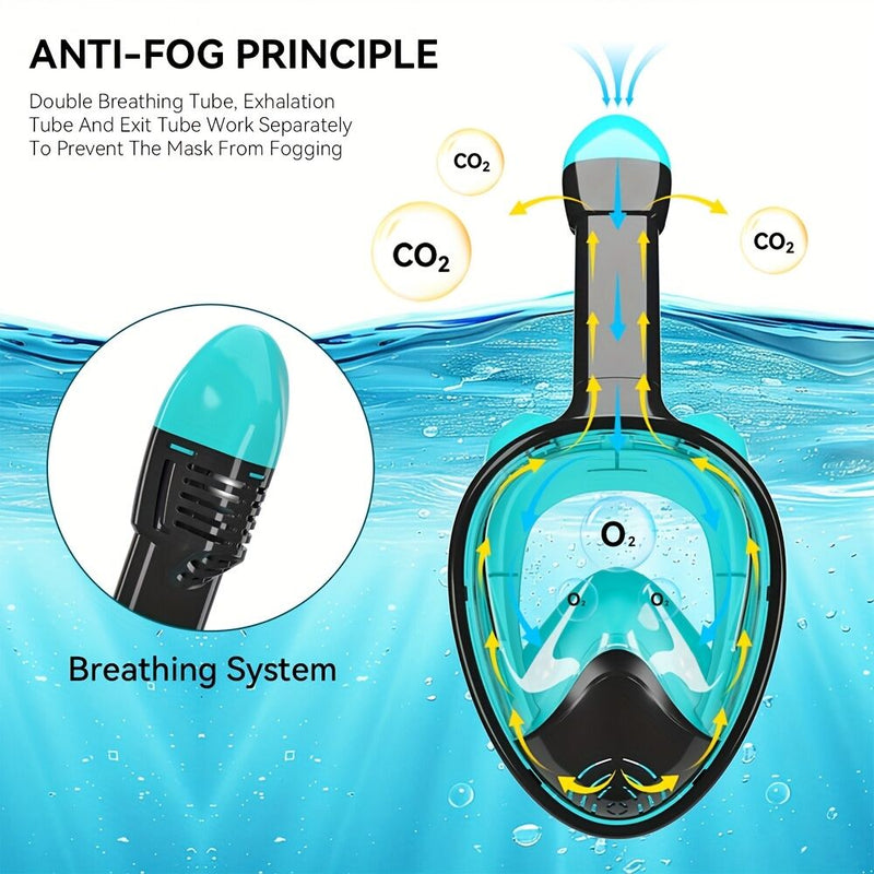 Load image into Gallery viewer, L/XL full-face silicone snorkeling mask, full-dry panoramic snorkeling mirror, camera bracket, large frame anti-leakage and anti-fog swimming mirror set, suitable for adults.
