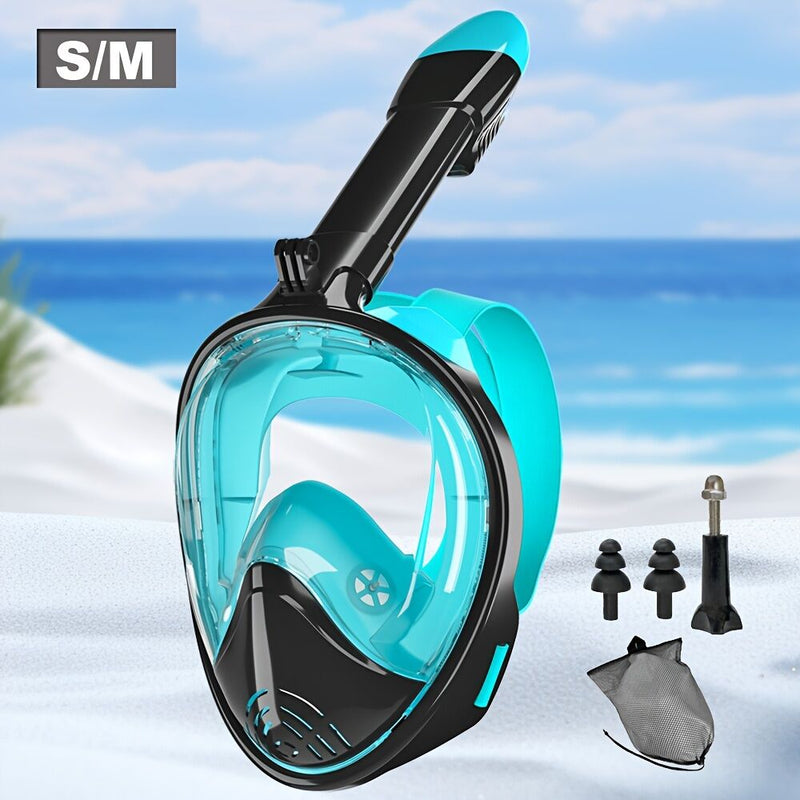 Load image into Gallery viewer, S/M  Full-face silicone snorkeling mask, full-dry panoramic snorkeling mirror, camera bracket, large frame anti-leakage and anti-fog swimming mirror set for adults.
