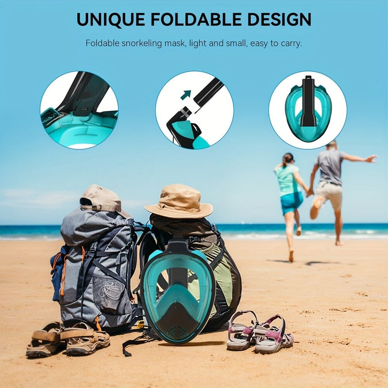 Load image into Gallery viewer, S/M  Full-face silicone snorkeling mask, full-dry panoramic snorkeling mirror, camera bracket, large frame anti-leakage and anti-fog swimming mirror set for adults.
