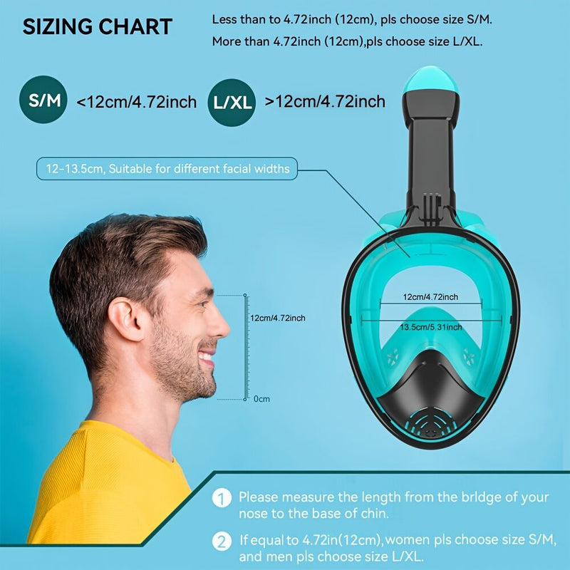 Load image into Gallery viewer, S/M  Full-face silicone snorkeling mask, full-dry panoramic snorkeling mirror, camera bracket, large frame anti-leakage and anti-fog swimming mirror set for adults.
