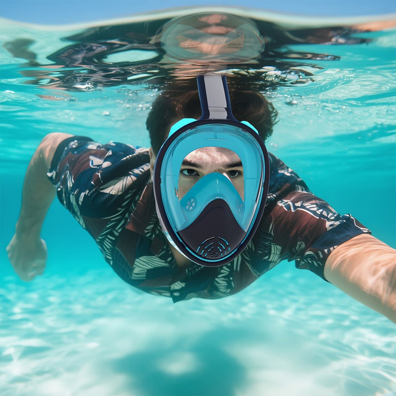 Load image into Gallery viewer, S/M  Full-face silicone snorkeling mask, full-dry panoramic snorkeling mirror, camera bracket, large frame anti-leakage and anti-fog swimming mirror set for adults.
