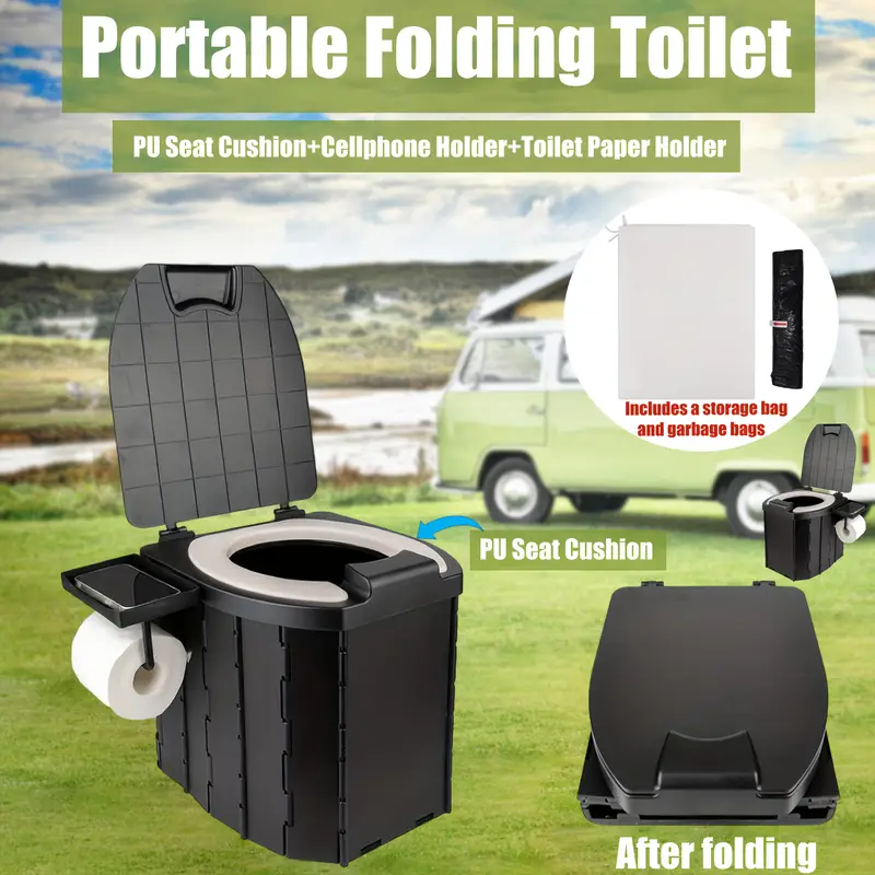 Load image into Gallery viewer, Portable folding toilets with PU seat cushions and portable toilets with covers, suitable for RVS, cars, camping and hiking
