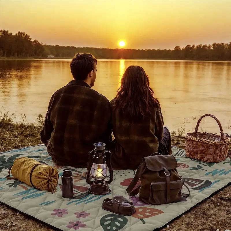 Load image into Gallery viewer, Extra-large 198.12x198.12 cm foldable picnic mat with portable rope. Soft padding design, floral and fruit prints, durable polyester material, perfect for beaches, parks, camping and travel - hand wash only, embossed PU-coated Oxford fabric.
