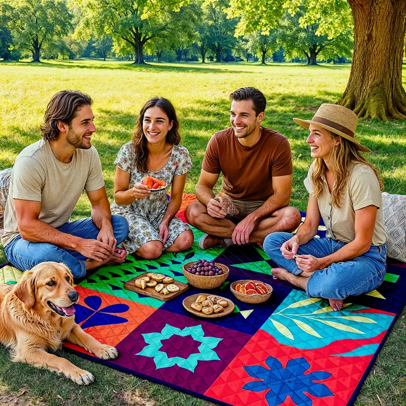 Load image into Gallery viewer, Extra-large 198.12x198.12 cm foldable picnic mat with portable rope. Soft padding design, floral and fruit prints, durable polyester material, perfect for beaches, parks, camping and travel - hand wash only, embossed PU-coated Oxford fabric.

