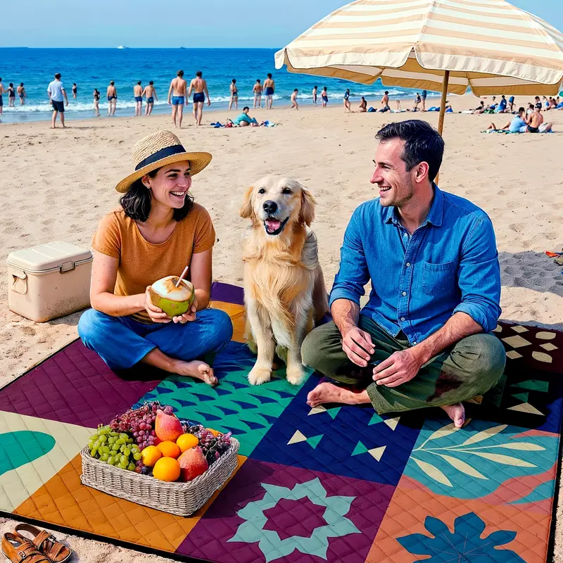 Load image into Gallery viewer, Extra-large 198.12x198.12 cm foldable picnic mat with portable rope. Soft padding design, floral and fruit prints, durable polyester material, perfect for beaches, parks, camping and travel - hand wash only, embossed PU-coated Oxford fabric.
