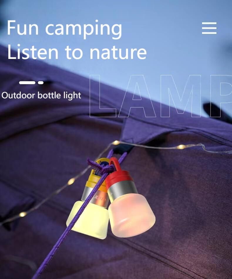 Load image into Gallery viewer, Two random color (green - yellow - white - red) outdoor camping lights, convenient for hiking, multi-scenario water bottle lights, ambient lights, suspended hanging lights with focused light
