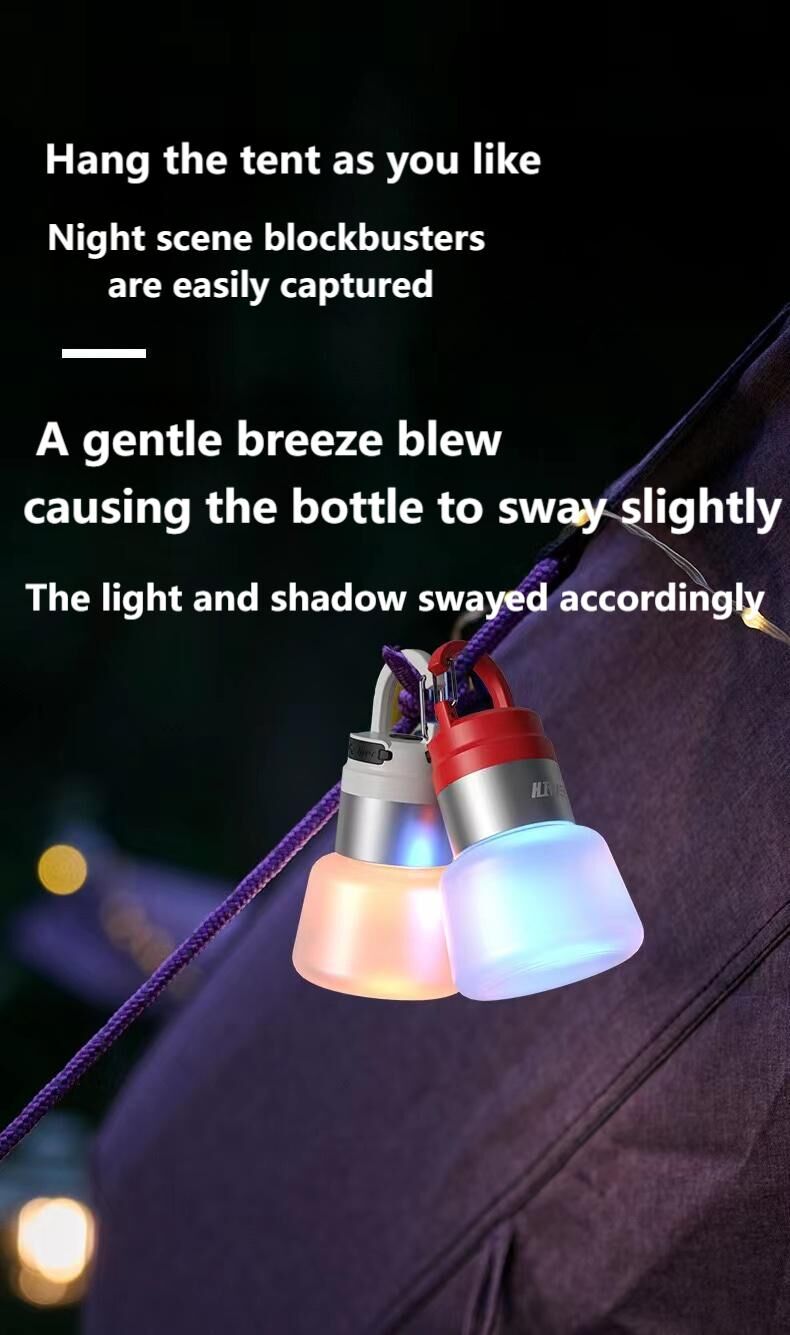 Load image into Gallery viewer, Two random color (green - yellow - white - red) outdoor camping lights, convenient for hiking, multi-scenario water bottle lights, ambient lights, suspended hanging lights with focused light
