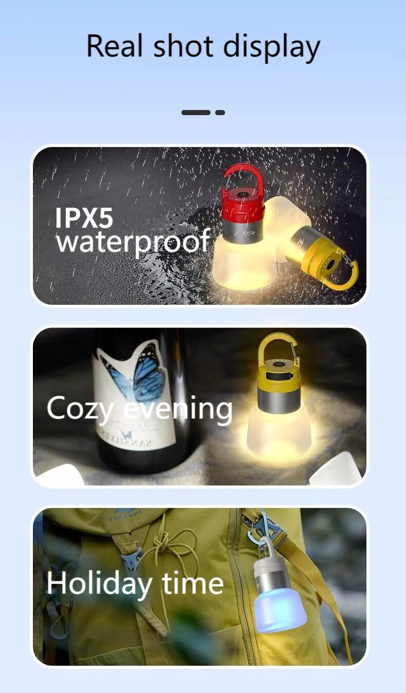 Load image into Gallery viewer, Two random color (green - yellow - white - red) outdoor camping lights, convenient for hiking, multi-scenario water bottle lights, ambient lights, suspended hanging lights with focused light
