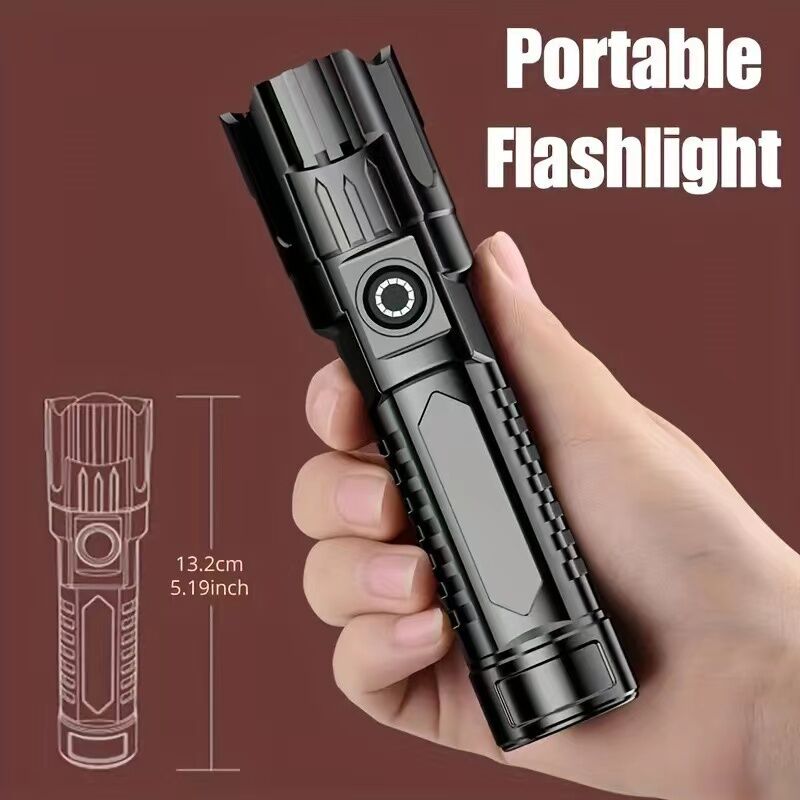 Load image into Gallery viewer, 1 USB rechargeable flashlight, ultra-bright LED handheld outdoor emergency light, with telescopic zoom, wide beam, 1800mAh lithium battery, 150 lumens, suitable for camping, hiking, exploration and daily use, camping flashlight
