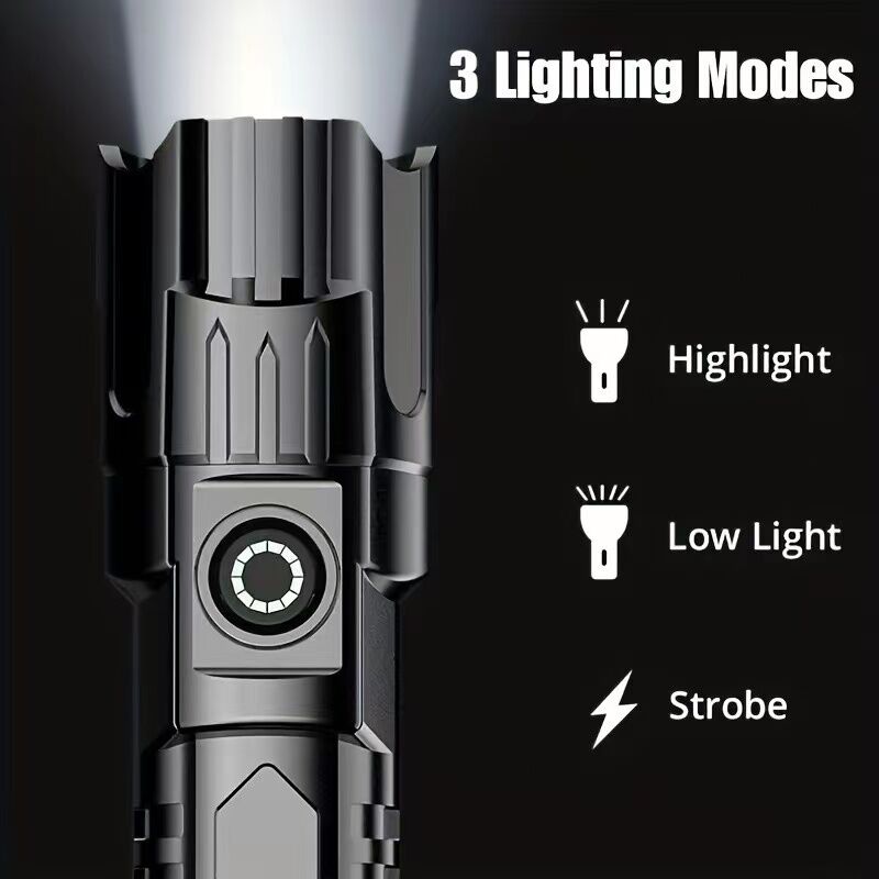 Load image into Gallery viewer, 1 USB rechargeable flashlight, ultra-bright LED handheld outdoor emergency light, with telescopic zoom, wide beam, 1800mAh lithium battery, 150 lumens, suitable for camping, hiking, exploration and daily use, camping flashlight
