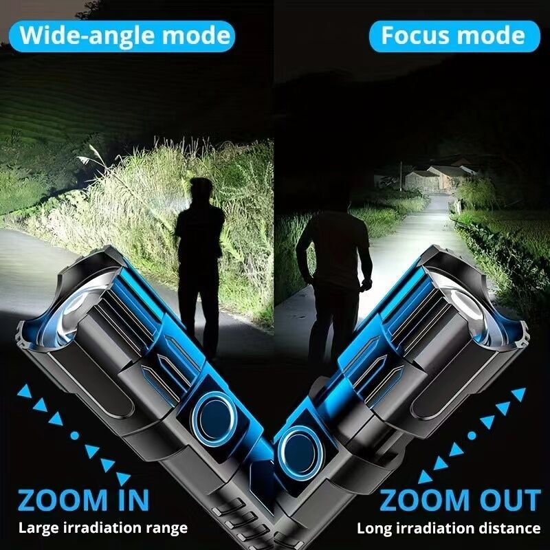 Load image into Gallery viewer, 1 USB rechargeable flashlight, ultra-bright LED handheld outdoor emergency light, with telescopic zoom, wide beam, 1800mAh lithium battery, 150 lumens, suitable for camping, hiking, exploration and daily use, camping flashlight
