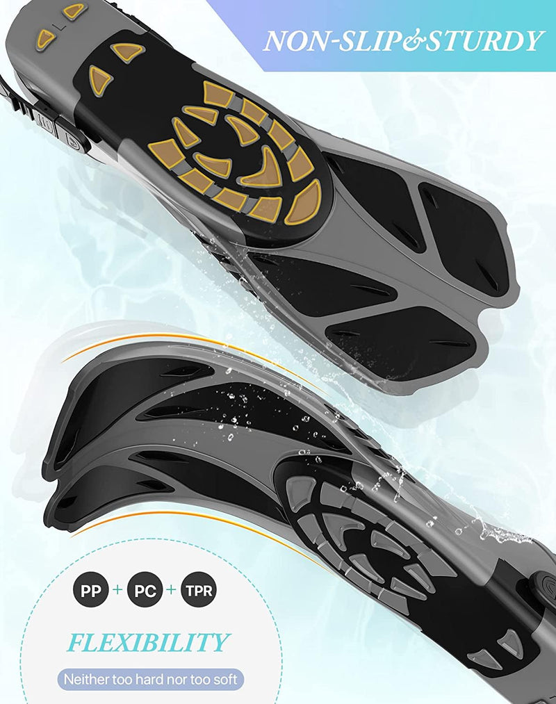 Load image into Gallery viewer, Gray Adjustable Open Heel Snorkel Fins, Travel-Size Short Swim Flippers for Snorkeling, Diving &amp; Swimming, Adult Men &amp; Women（L/XL）
