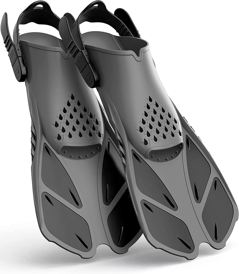 Load image into Gallery viewer, Gray Adjustable Open Heel Snorkel Fins, Travel-Size Short Swim Flippers for Snorkeling, Diving &amp; Swimming, Adult Men &amp; Women（S/M）
