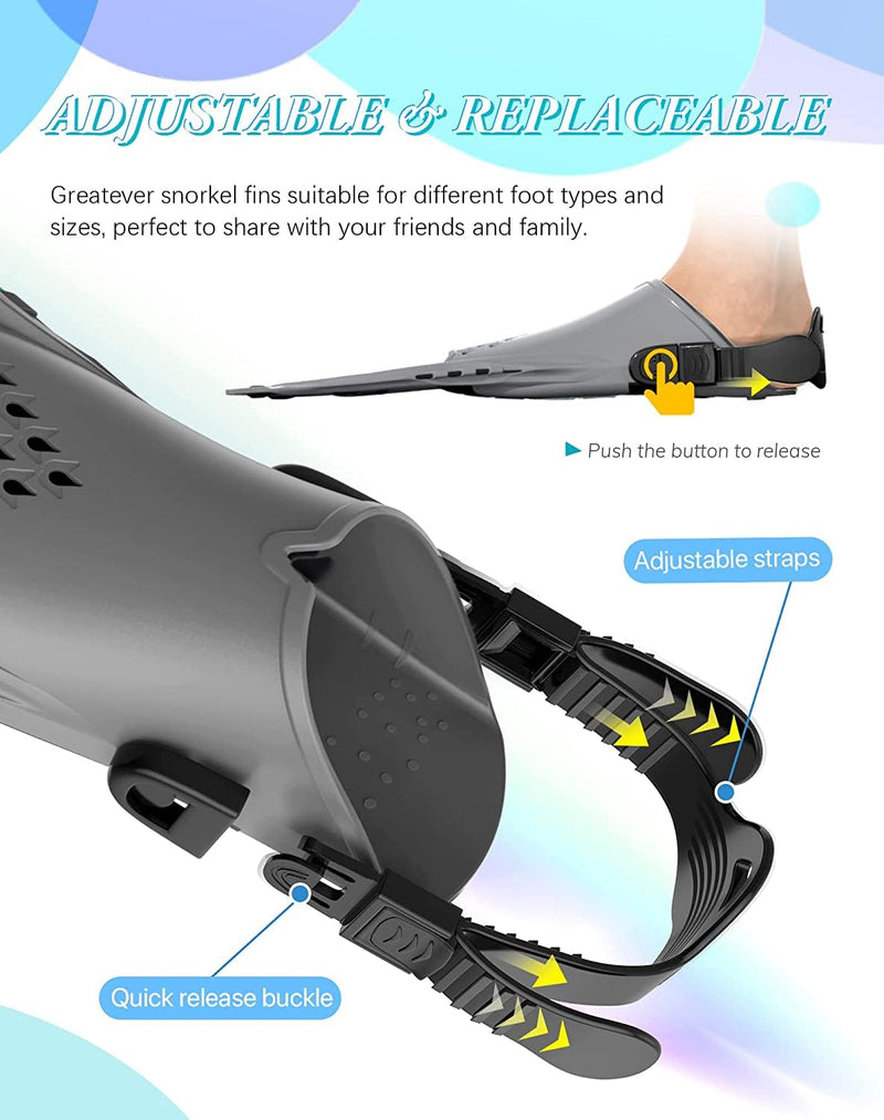 Load image into Gallery viewer, Gray Adjustable Open Heel Snorkel Fins, Travel-Size Short Swim Flippers for Snorkeling, Diving &amp; Swimming, Adult Men &amp; Women（S/M）

