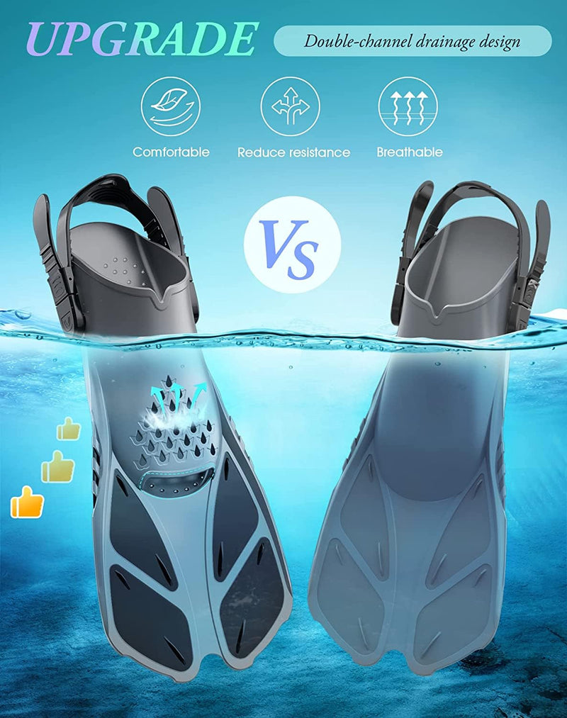 Load image into Gallery viewer, Gray Adjustable Open Heel Snorkel Fins, Travel-Size Short Swim Flippers for Snorkeling, Diving &amp; Swimming, Adult Men &amp; Women（S/M）
