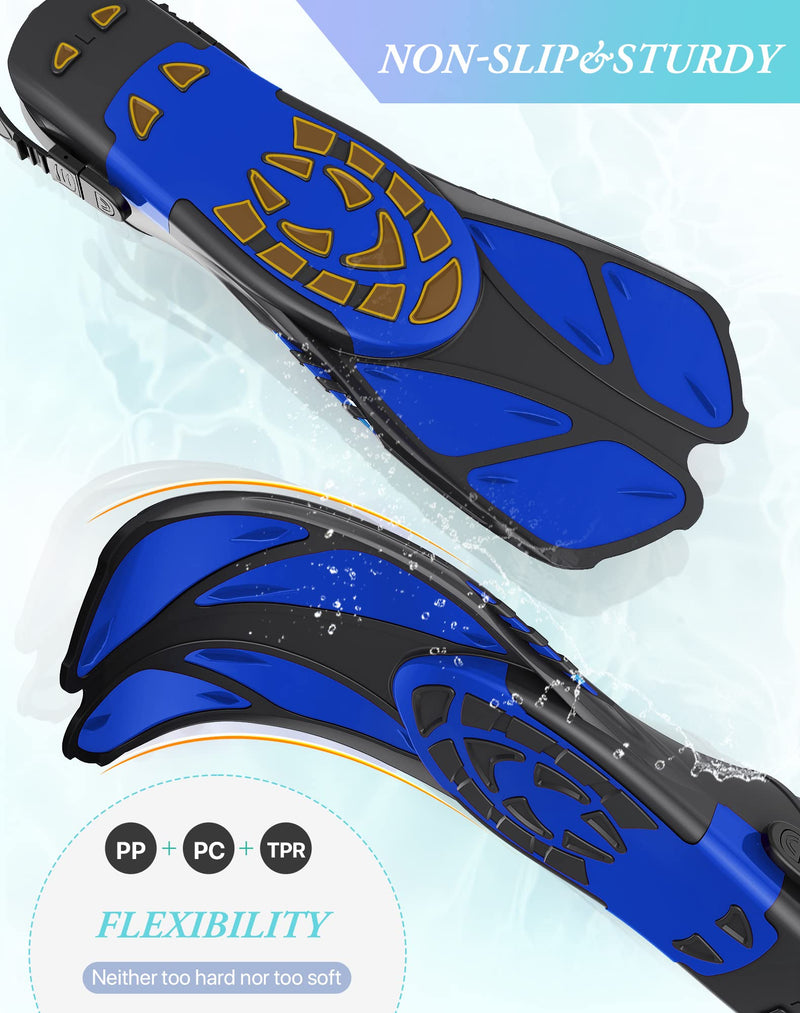 Load image into Gallery viewer, Blue Adjustable Open Heel Snorkel Fins, Travel-Size Short Swim Flippers for Snorkeling, Diving &amp; Swimming, Adult Men &amp; Women（L/XL）
