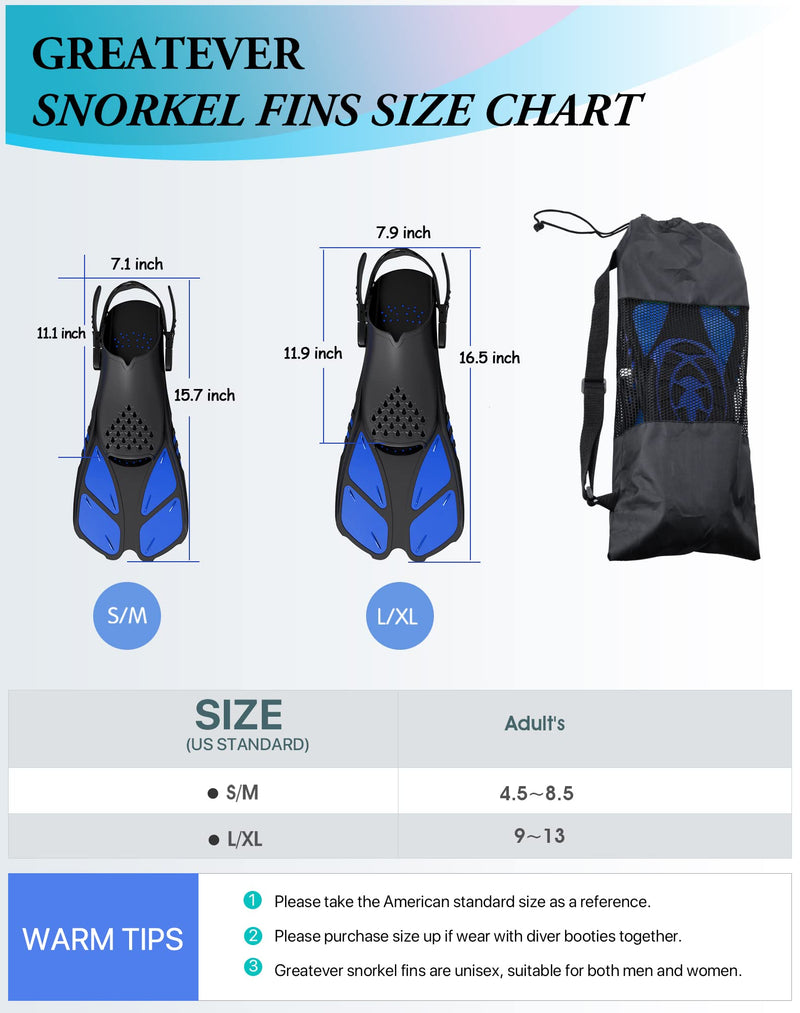 Load image into Gallery viewer, Blue Adjustable Open Heel Snorkel Fins, Travel-Size Short Swim Flippers for Snorkeling, Diving &amp; Swimming, Adult Men &amp; Women（S/M）
