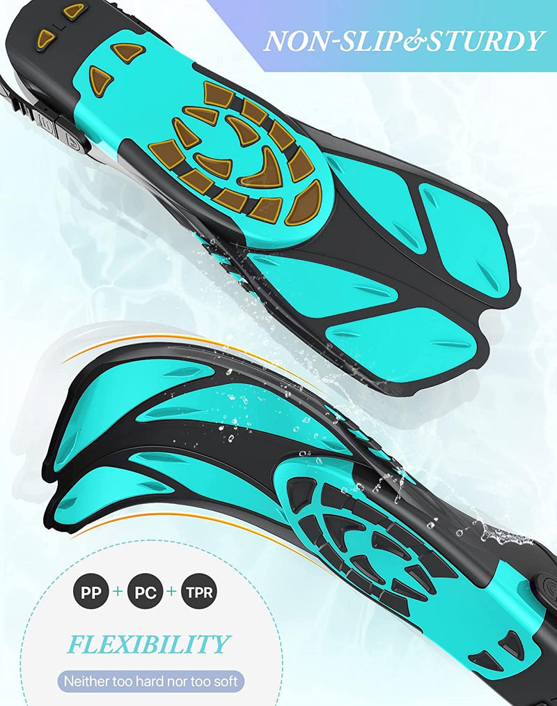 Load image into Gallery viewer, Green Adjustable Open Heel Snorkel Fins, Travel-Size Short Swim Flippers for Snorkeling, Diving &amp; Swimming, Adult Men &amp; Women（L/XL）
