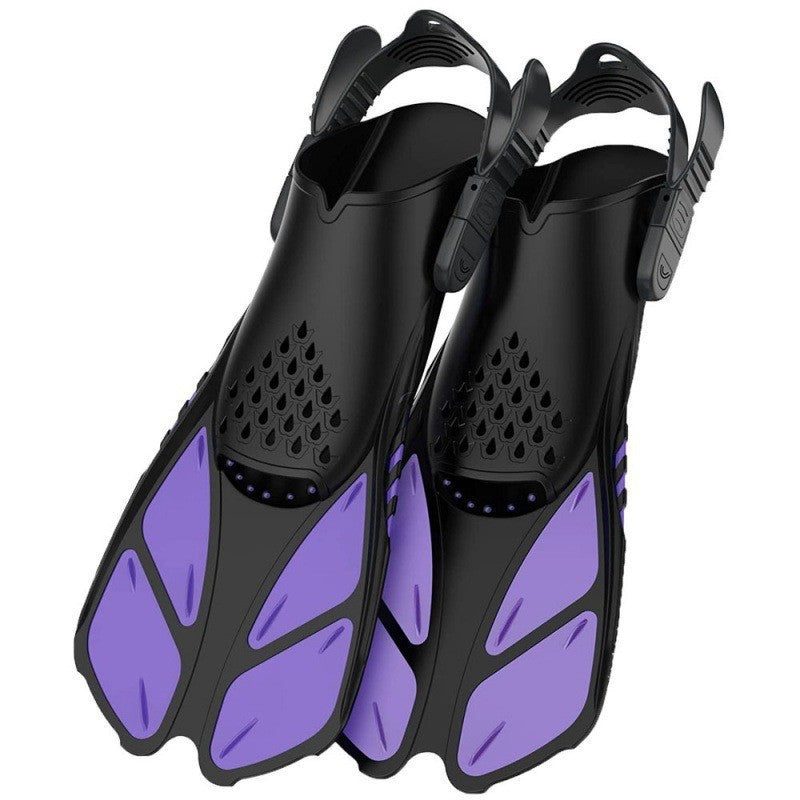 Load image into Gallery viewer, Purple Adjustable Open Heel Snorkel Fins, Travel-Size Short Swim Flippers for Snorkeling, Diving &amp; Swimming, Adult Men &amp; Women（L/XL）

