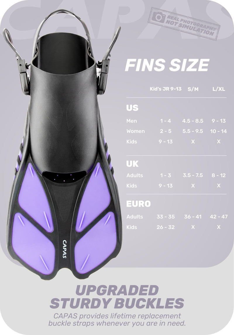 Load image into Gallery viewer, Purple Adjustable Open Heel Snorkel Fins, Travel-Size Short Swim Flippers for Snorkeling, Diving &amp; Swimming, Adult Men &amp; Women（S/M）
