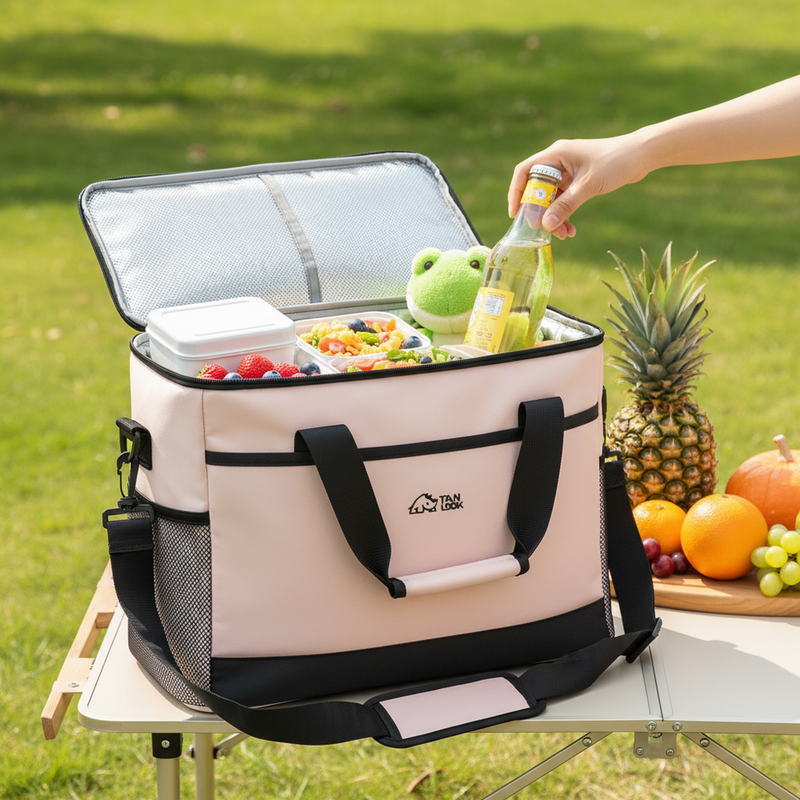 Load image into Gallery viewer, Beige Insulated Picnic Cooler Bag: Portable Waterproof Ice Bag for Outdoor Camping, Picnics &amp; Home Use（17L）
