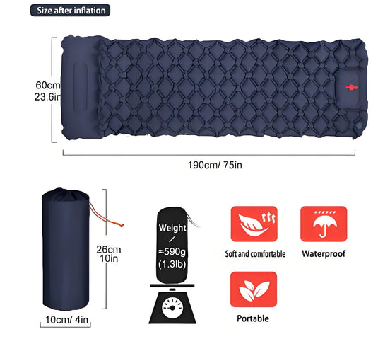 Ultralight Camping Sleeping Pad: Built-in Foot Pump, Integrated Pillow – Compact, Waterproof for Hiking/Backpacking (Dark Blue)