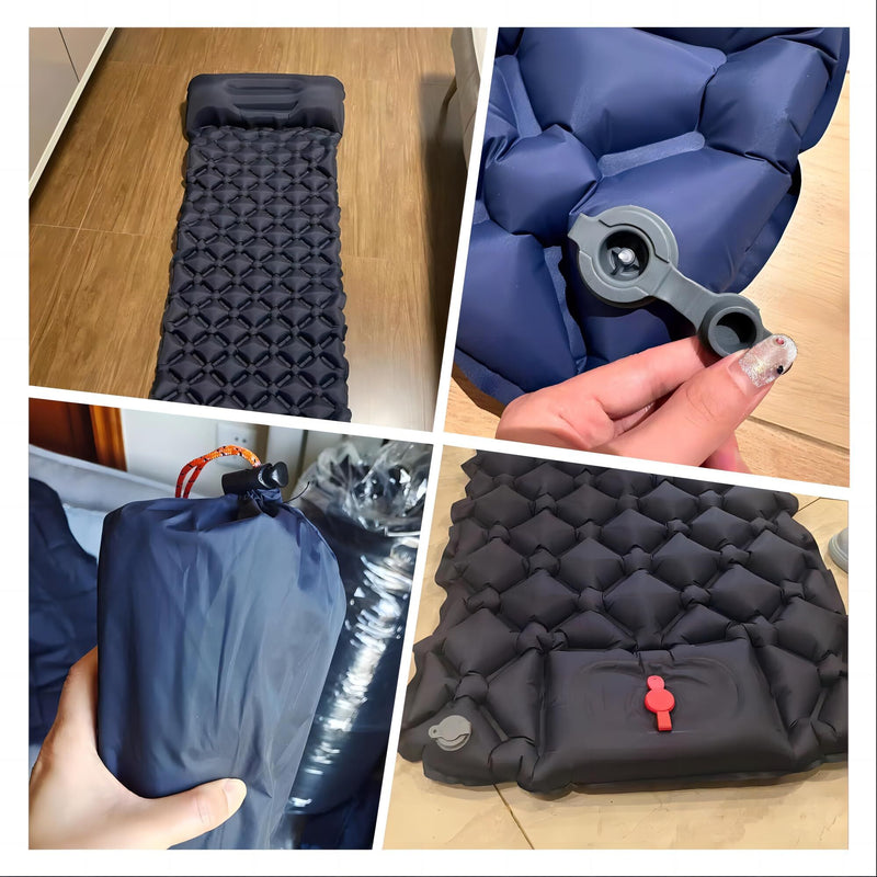 Load image into Gallery viewer, Ultralight Camping Sleeping Pad: Built-in Foot Pump, Integrated Pillow – Compact, Waterproof for Hiking/Backpacking (Dark Blue)
