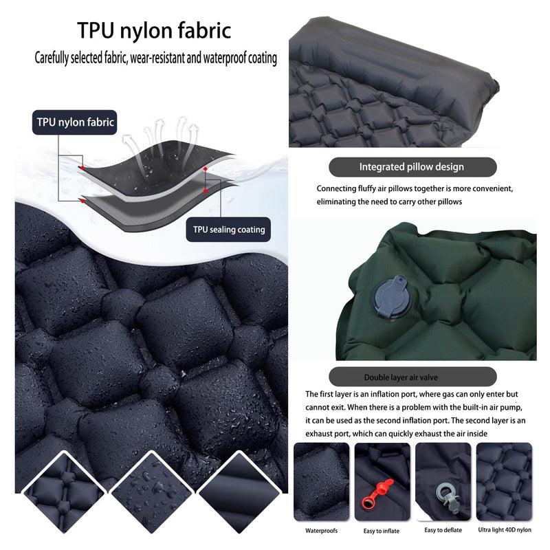 Load image into Gallery viewer, Ultralight Camping Sleeping Pad: Built-in Foot Pump, Integrated Pillow – Compact, Waterproof for Hiking/Backpacking (Dark Blue)
