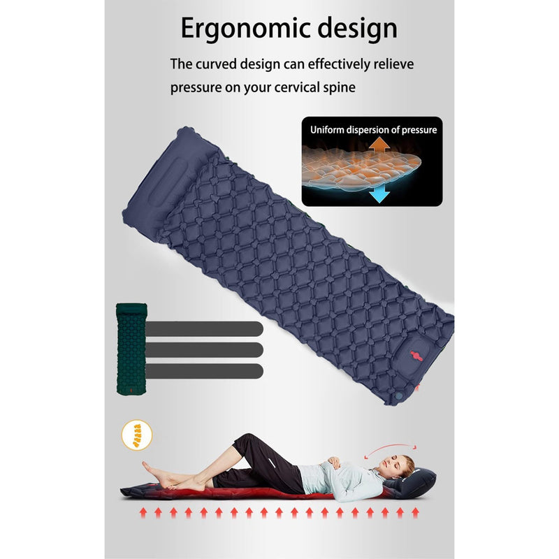 Load image into Gallery viewer, Ultralight Camping Sleeping Pad: Built-in Foot Pump, Integrated Pillow – Compact, Waterproof for Hiking/Backpacking (Dark Blue)
