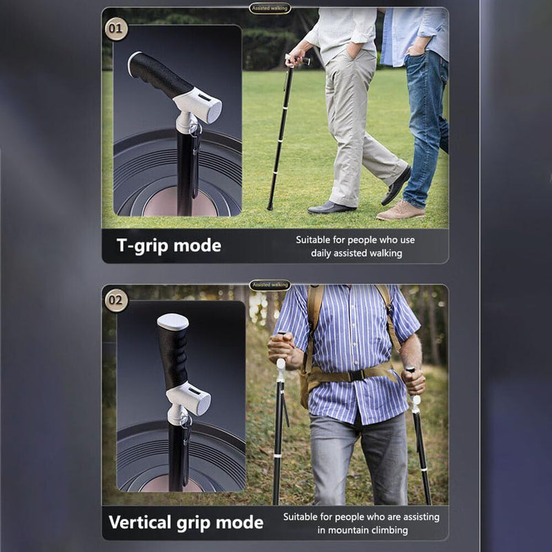 Load image into Gallery viewer, Lightweight Foldable Walking Cane: Adjustable Dual-Mode (T/Grip) Stick – 0.26kg, Portable for Daily/Hiking Use
