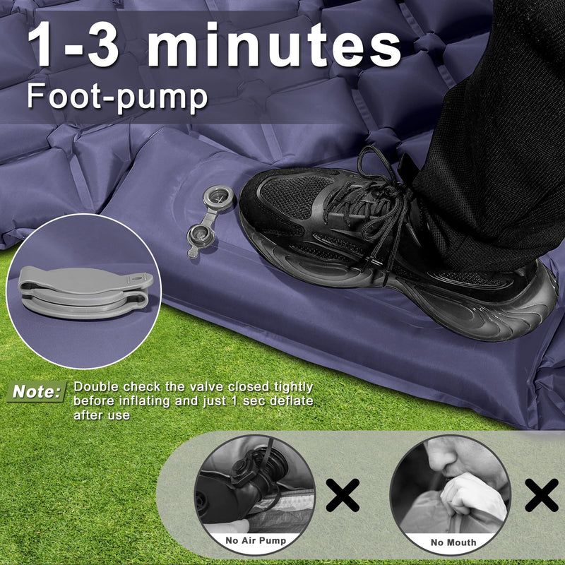 Load image into Gallery viewer, Double Camping Pad with Built-in Pillow: Foot Pump Inflatable Mattress for Tent/Backpacking – Ultralight, Foldable (Dark Blue)
